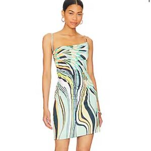 Geo Print Abstract Swirl Multicolor Cown Neck Dress